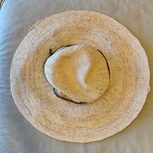 Athleta Natural Straw Wide-Brim Sun Hat with Brown Trim